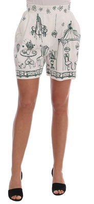 White Green Sicily Motive Print Shorts