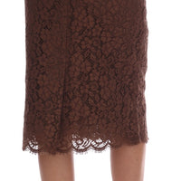 Brown Floral Lace Pencil Skirt