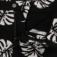 White Black Leaf Cotton Stretch Slim Pants