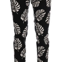 White Black Leaf Cotton Stretch Slim Pants