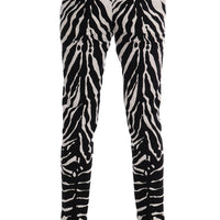 White Black Zebra Cotton Stretch Slim Pants