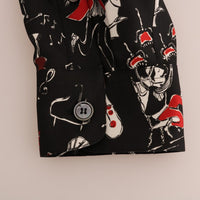 Black Silk JAZZ Motive Print Casual Shirt