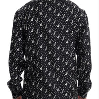 Black Silk White JAZZ Print Casual Shirt