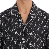 Black Silk White JAZZ Print Casual Shirt