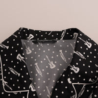 Black Silk White JAZZ Print Casual Shirt