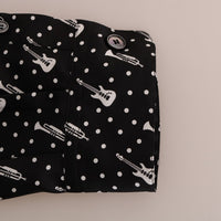 Black Silk White JAZZ Print Casual Shirt