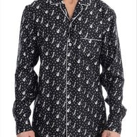 Black Silk White JAZZ Print Casual Shirt