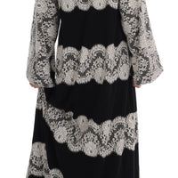Black Silk Floral Lace Kaftan Dress