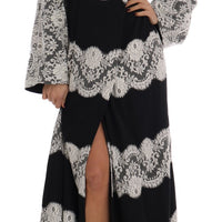 Black Silk Floral Lace Kaftan Dress