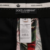 Multicolor Roses Print Brocade Capri Pants