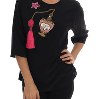 Black Silk Fairy Tale Top Crystal Blouse