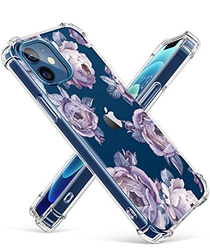 Clear Floral Case iPhone 12 and iPhone 12 Pro 6.1in 2020, Flexible TPU Shockproof