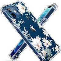 Clear Floral Case iPhone 12 and iPhone 12 Pro 6.1in 2020, Flexible TPU Shockproof