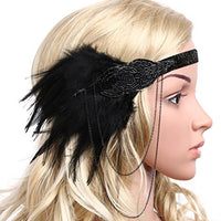 Roaring 20s Black Feather and Beads Headband - Hull Hill