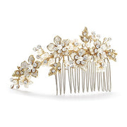 Mariell Handmade Brushed Gold and Ivory Pearl Wedding Comb - Hull Hill