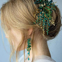 Green and Gold Beads Hairpiece with Earrings - Hull Hill
