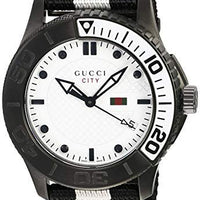 Gucci G-Timeless XL White Dial Black and White Nylon Mens Watch YA126243