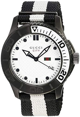 Gucci G-Timeless XL White Dial Black and White Nylon Mens Watch YA126243