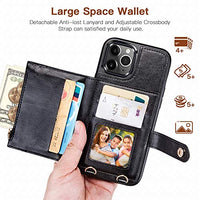 Black Credit Card Holder iPhone Case for 12 or 12 Pro with Crossbody and Wrist Strap Lanyards