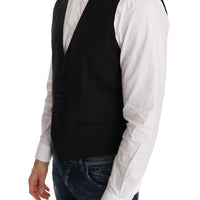 Black Wool Silk Vest