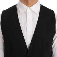 Black Wool Silk Vest