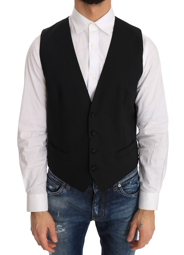 Black Wool Silk Vest