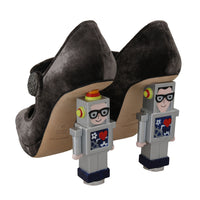 Gray Velvet Robot Heels Mary Janes