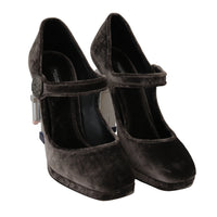 Gray Velvet Robot Heels Mary Janes