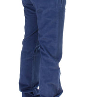 Blue Cotton Straight Fit Casual Pants