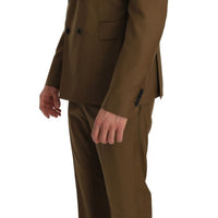 Brown Wool Double Breasted Slim Fit Suit