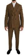 Brown Wool Double Breasted Slim Fit Suit