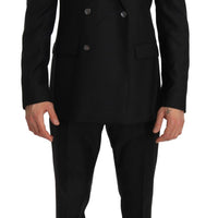 Gray Wool Silk Double Breasted Slim Fit Suit