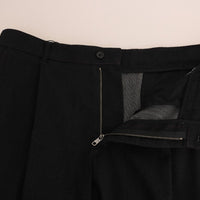 Black Cotton Blue Stripe Stretch Trousers Pants