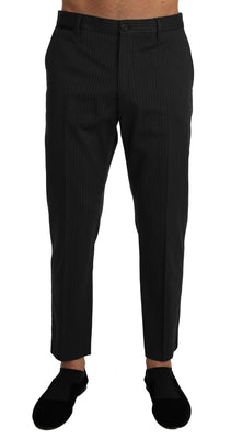 Gray Black Cotton Striped Dress Trousers Pants