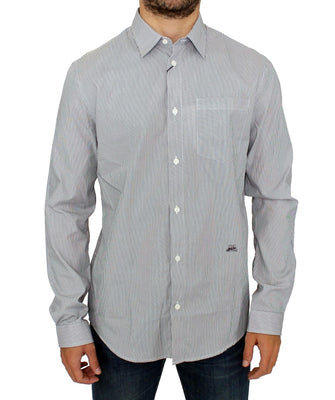 Gray Striped Cotton Casual Shirt