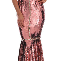 Crystal Pink Sequined Sheath Gown