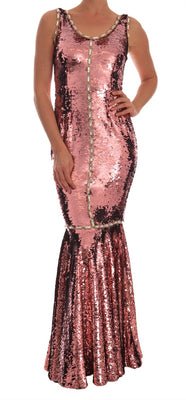 Crystal Pink Sequined Sheath Gown