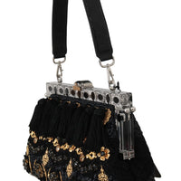 VANDA Black Crystal Tassel Gold Charms Party Bag