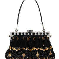 VANDA Black Crystal Tassel Gold Charms Party Bag