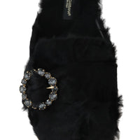 Black Xiangao Fur Crystal Mules