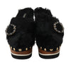 Black Xiangao Fur Crystal Mules