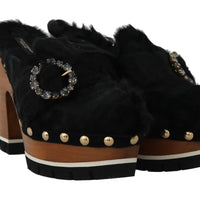 Black Xiangao Fur Crystal Mules