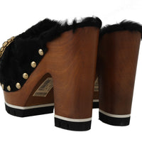 Black Xiangao Fur Crystal Mules