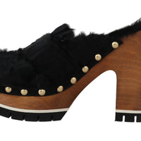 Black Xiangao Fur Crystal Mules