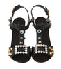 Black Leather Crystal Sandals Tassel