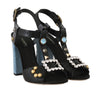 Black Leather Crystal Sandals Tassel