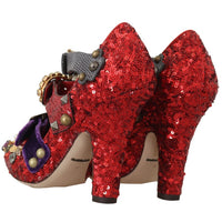 Red Sequined Crystal Studs Heels Shoes