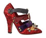 Red Sequined Crystal Studs Heels Shoes