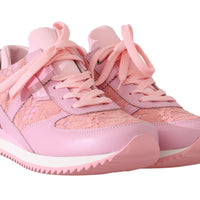 Pink Floral Lace Leather Sneakers