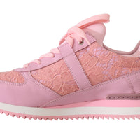 Pink Floral Lace Leather Sneakers